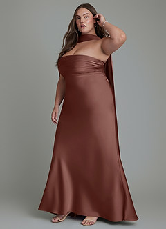 Azazie Saylor Vestidos de damas de honor Vestido Expresado de Satén Elástico de Corte Sirena con Palabra de honor image16