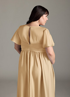 Azazie Verna vestidos de dama de honor de maternidad Vestido de Corte En A Volante Hasta el suelo Satén Elástico image10