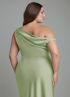 Azazie Emerson Vestidos de damas de honor Vestido Salvia Polvorienta de Satén Elástico de Corte Sirena con Hombros descubiertos image6