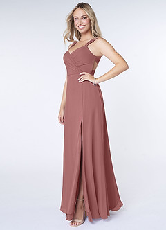 Azazie Nahrin Bridesmaid Dresses Desert Rose A-Line V-Neck Pleated Chiffon Dress image3