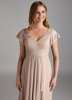 Azazie Omari Final Sale Taupe A-Line Mesh Dress image3