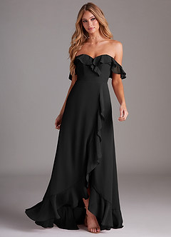 Azazie Lyra Bridesmaid Dresses Black A-Line Chiffon Convertible Dress image4