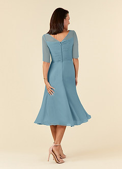 Azazie Naomi Abiti per la Madre della Sposa Abito A-Line in Chiffon Plissettato con Scollo a Barca Blu Lunatico image2