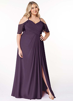 Azazie Dakota Bridesmaid Dresses Plum A-Line V-Neck Pleated Chiffon Dress image4