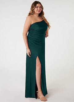 Azazie Eren Bridesmaid Dresses Pine Mermaid One Shoulder Stretch Satin Dress image8
