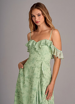 Azazie Lyra Bridesmaid Dresses Green Fern Floral A-Line Chiffon Convertible Dress image2