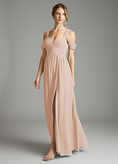 Azazie Lianne Vestidos de damas de honor Vestido de Rosa Inglesa de Gasa de Corte en A con Vestidos sin tirantes image4