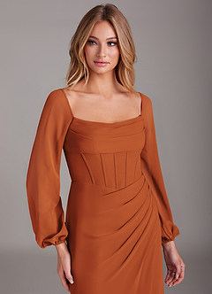 Azazie Charissa Bridesmaid Dresses Cinnamon Sheath Long Sleeve Chiffon Dress image7