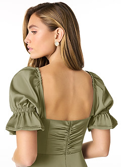 Azazie Harlie Final Sale Dusty Blue A-Line Sweetheart Neckline Stretch Satin Dress image5