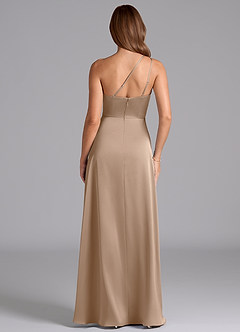 Azazie Trina Bridesmaid Dresses Taupe A-Line One Shoulder Stretch Satin Dress image2