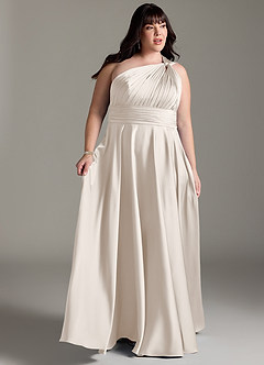 Azazie Charlize Bridesmaid Dresses White Alabaster A-Line One Shoulder Stretch Satin Dress image3
