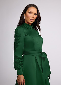 Azazie Ruth vestidos de madre de la novia Vestido de Verde Oscuro de Satin Mate de Corte En A con Encaje image3