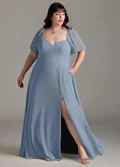 Azazie Chloe Brautjungfernkleider A-Linie Herzausschnitt Chiffon Kleid Staubblau image9