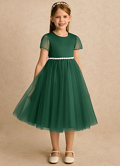 Azazie Kaylor Blumenmädchenkleider A-Linie Plissee Tüll Kleid Dunkelgrün image3