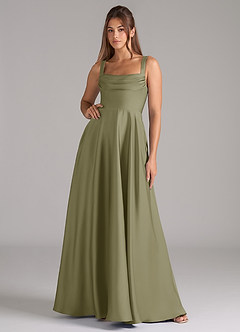 Azazie Shaude Brautjungfernkleider A-Linie Plissee Stretch-Satin Kleid Pistazie image1