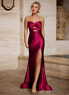 Aelina Wine Cutout Corset Satin Prom Dress image3