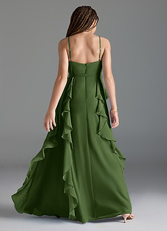 Azazie Peyton Junior Olive A-Line V-Neck Cascading Ruffles Chiffon Dress image5