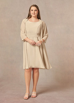 Azazie Shirley vestidos de madre de la novia Vestido de Champán de Gasa de Corte En A con Plisado Scoop image8