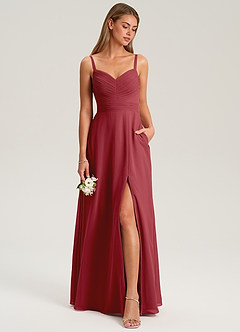 Azazie Terese Bridesmaid Dresses Pomegranate A-Line Pleated Chiffon Dress image3