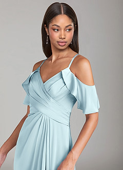 Azazie Dakota Jurken voor bruidsmeisjes Jurk van Stretch Satijn met A-Lijn Off the Shoulder Wolkenblauw image5