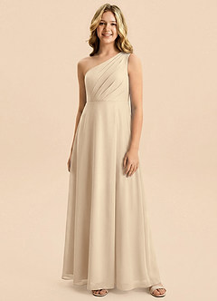 Azazie Phaedra Junior Champagne A-Line Pleated Chiffon Dress image5