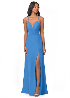 Azazie Everleigh Abiti da Damigella Abito A-Line in Chiffon con Scollo a Cuore a Pieghe Blue Jay image1