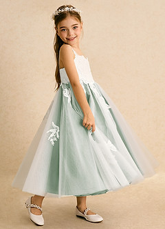 Azazie Coraline Blumenmädchenkleider A-Linie Spitze Kleid Elfenbein Agave image5