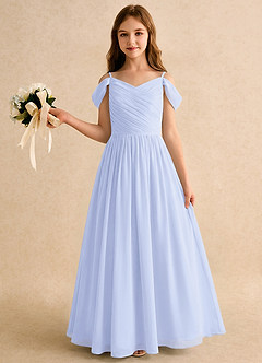Azazie Chelo Girls Formal Robe Demoiselle D'honneur Fillette Robe Trapèze en Mousseline de soie Plissée Lavande image3