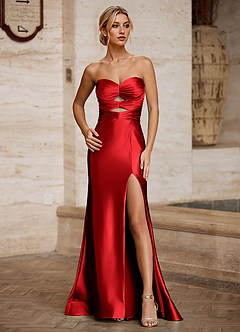 Aelina Czerwony Suknia balowa z gorsetem z wycięciami i satyny image4