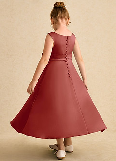 Azazie Eve Abiti da Ragazza di Fiori Abito A-Line in Raso Opaco Plissettato Terracotta image5