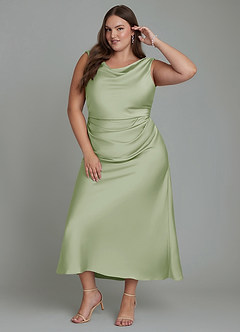 Azazie Kieryn Vestidos de damas de honor Vestido Salvia Polvorienta de Satén Elástico de Corte Sirena con Plisado image3