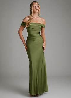 Azazie Hayden Robes de demoiselle d'honneur Robe Sirène en Satin extensible Corset Olive image1