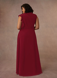 Azazie Narine Mother of the Bride Dresses Burgundy A-Line High Neckline Pleated Chiffon Dress image12