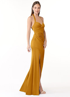 Azazie Emeria Vestidos de damas de honor Vestido de Caramelo de Satén Elástico de Corte Sirena con Plisado image4