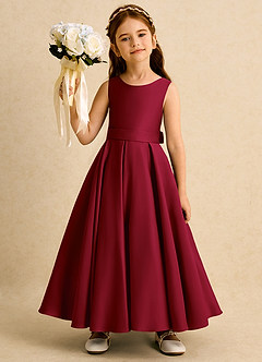 Azazie Mapel vestidos de niña de las flores Vestido de Borgoña de Satin Mate de Princesa con Plisado image4