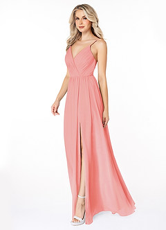 Azazie Gracie Final Sale Coral A-Line Pleated Chiffon Dress image4