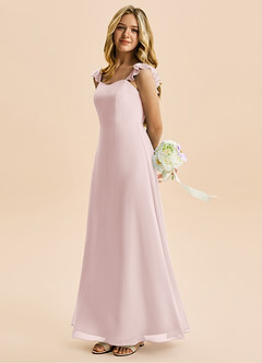 Azazie Mavie Junior Linia A Marszczony Szyfon Długość podłogi Młodsza druhna Sukienka image3