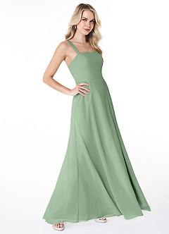 Azazie Jay Bridesmaid Dresses Matcha A-Line Square Neckline Side Slit Chiffon Dress image3