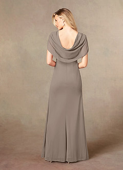Azazie Luisa Mother of the Bride Dresses Taupe Mermaid V-Neck Pleated Mesh Dress image2
