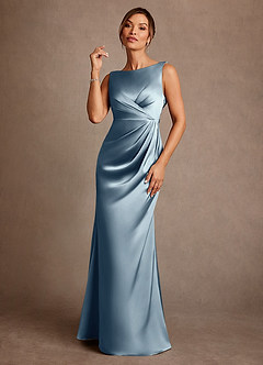 Azazie Baltimore Abiti per la Madre della Sposa Abito A-Line in Raso Elasticizzato Plissettato Blu Polveroso image1