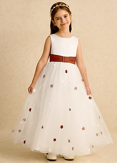 Azazie Cricket Flower Girl Dresses Ivory Paprika Ball-Gown Pleated Matte Satin Dress image1