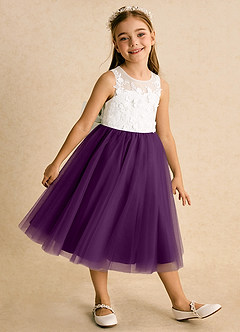Azazie Lina Flower Girl Dresses Ivory Grape Ball-Gown Lace Dress image4