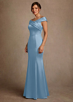 Azazie Aberdeen Mother of the Bride Dresses Powder Blue Sheath Pleated Stretch Satin Dress image3