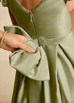 Azazie Francine Flower Girl Dresses Moss Green A-Line Bow Matte Satin Dress image4
