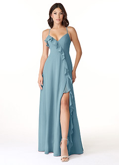Azazie Tarni Robes de demoiselle d'honneur Robe Trapèze en Mousseline de soie Bleu Maussade image1