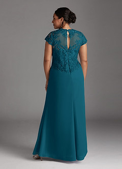 Azazie Junie Mother of the Bride Dresses Ink Blue A-Line Lace Chiffon Dress image8