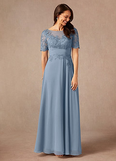 Azazie Raissa Mother of the Bride Dresses Dusty Blue A-Line Lace Chiffon Dress image7