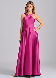 Azazie Dixie Brautjungfernkleider A-Linie Plissee Stretch-Satin Kleid Fuchsia image1