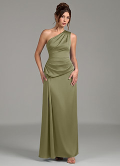 Azazie Zahira Bridesmaid Dresses Pistachio Sheath One Shoulder Stretch Satin Dress image4