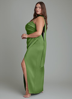 Azazie Calandra Bridesmaid Dresses Basil Sheath Pleated Stretch Satin Dress image11